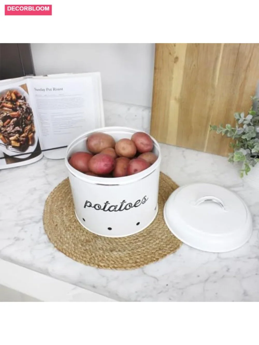 Rustic White Enamelware Potato Onion Garlic Canister Set of 3